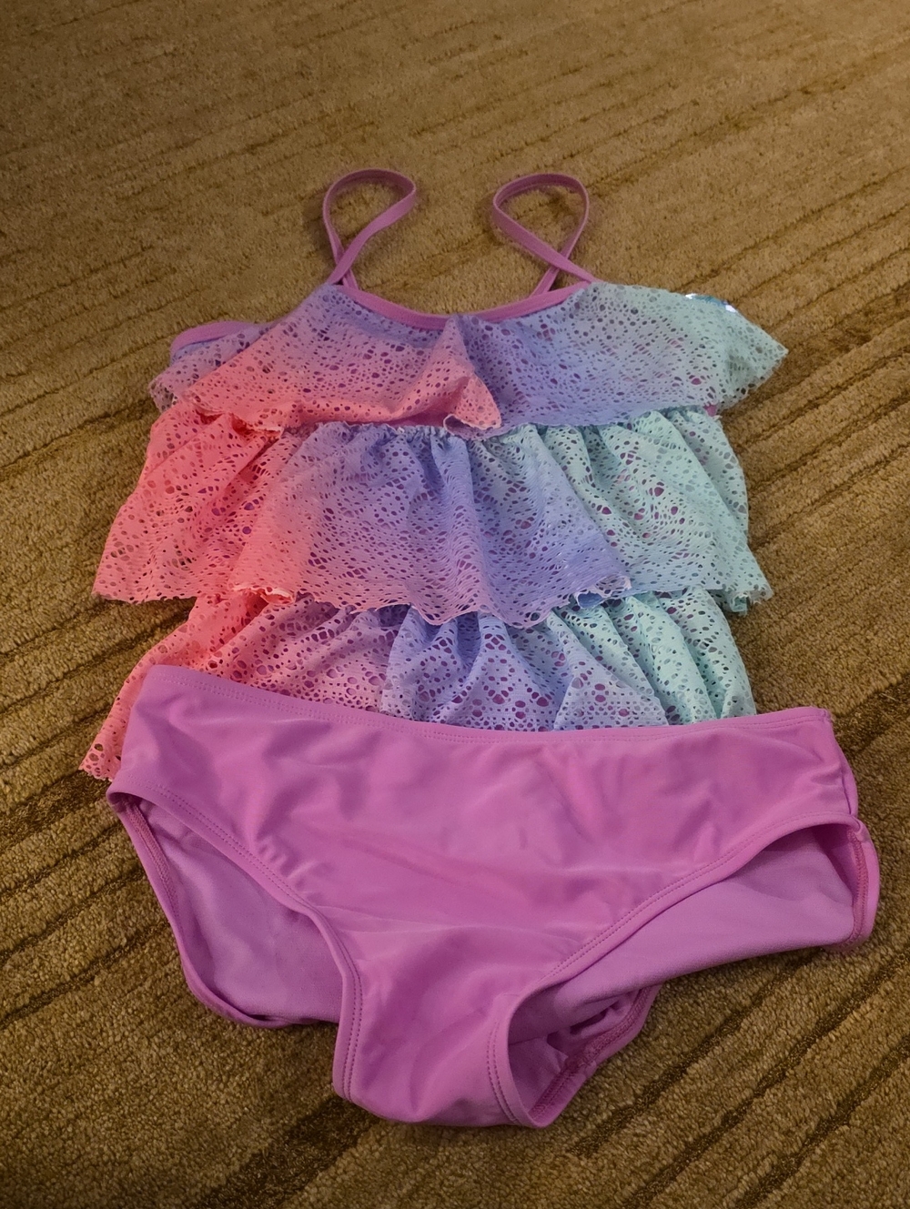 Breaking Waves Girls Purple Tankini Top & Bottom Set Size 16